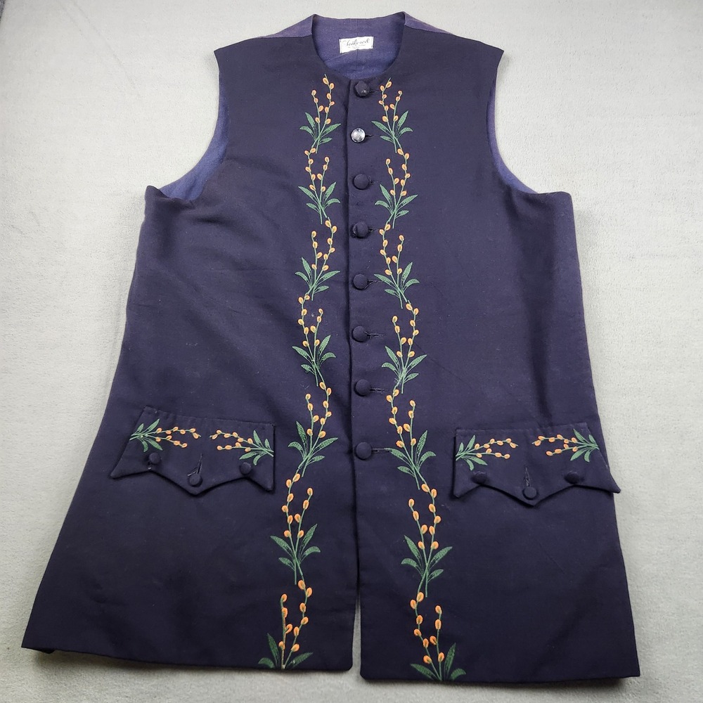 Tailored by The Little Village Tailors Vintage Navy Floral Embroidered‎ Vest XXL